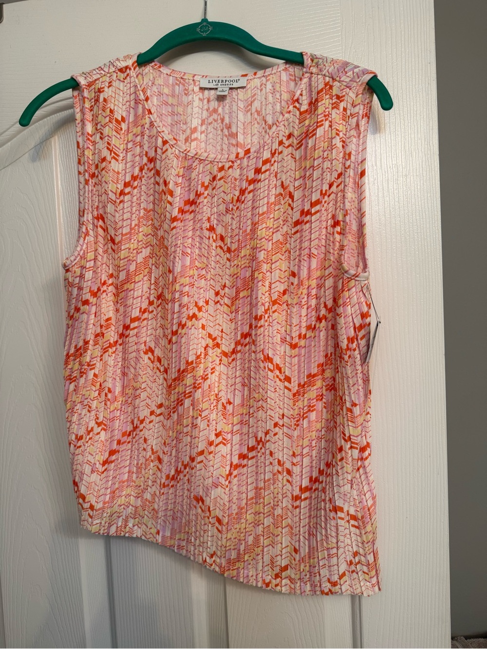 NWT sz LARGE Liverpool Pink and Orange Printed Sleeveless Tank asymmetric